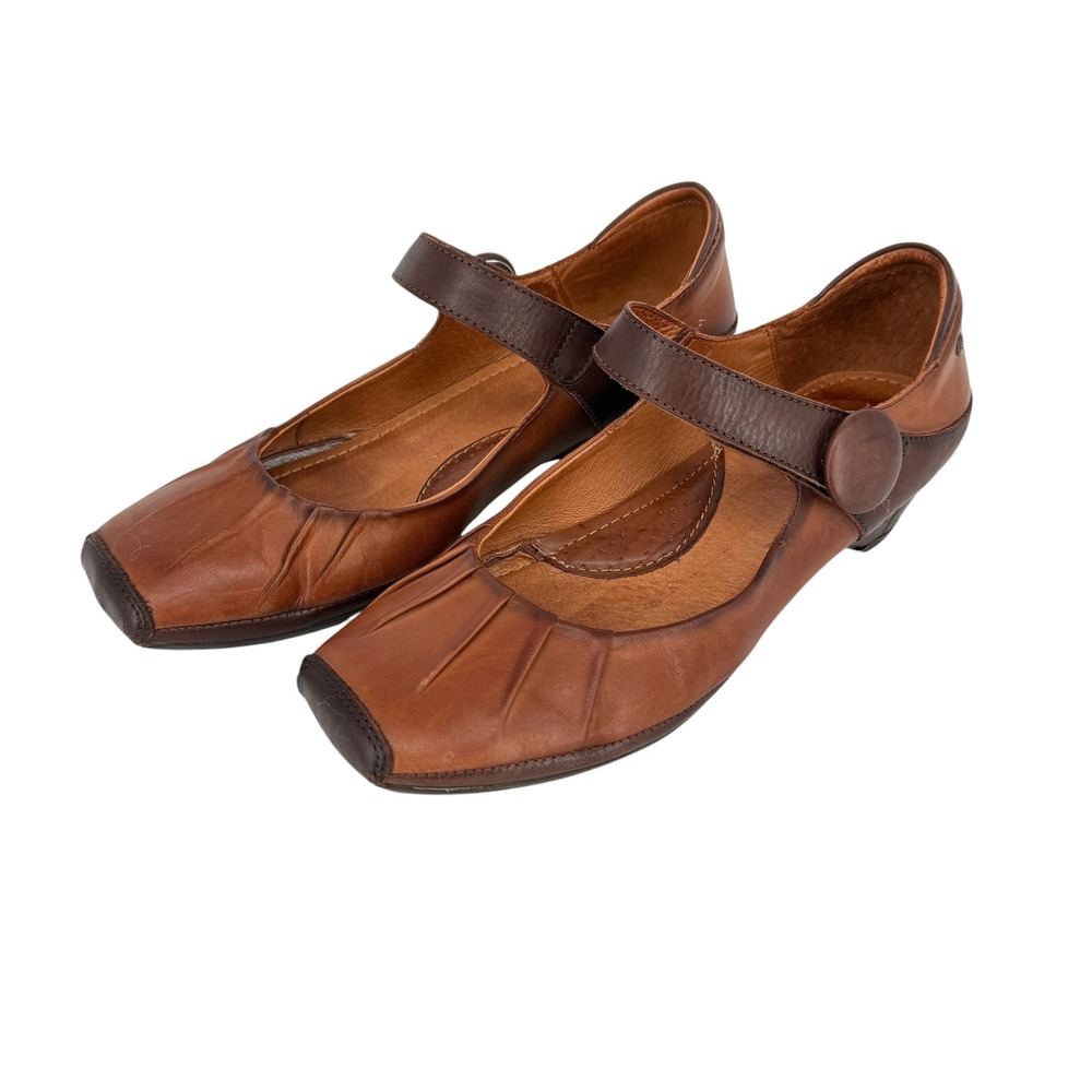 Pikolinos Gandia Brown Leather Pleated Square Toe Mary Jane Wedge Women 8.5 39